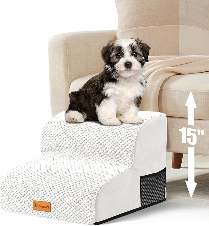 Topmart High Density Foam Pet Steps 2 Tiers,11.8" High,Non-Slip Dog Stairs,Soft Foam Dog Ramp Ladder,Best for Injured,Older Cats,Pets with Joint Pain,Suitable for Low Sofas,Stairs,Lower Place