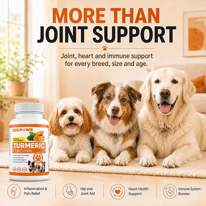 Turmeric for Dogs – 180 Chewable Tablets – Hip and Joint Support with Curcumin & Piperine – Joint Supplement, Anti Inflammatory & Mobility Support, Allergy & Itch Relief - Duck Flavor with Salmon Oil