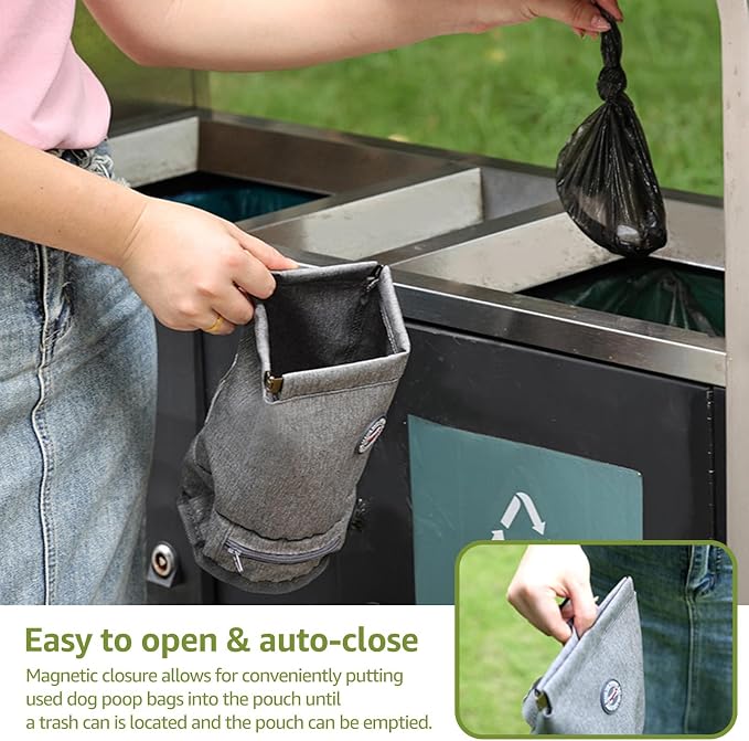 Dog Poop Bag Holder for Walking with Waste Bag Dispenser, Reusable Smell Proof, Pet Poop Pouch with Magnetic Closure,Portable Dog Accessories Travel for Leash Harness Waist