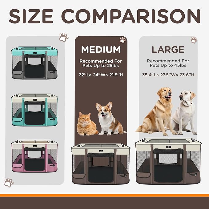 Paw Ballet Foldable Pet Kitten Playpen, Upgrade Waterproof Portable Dog Cat Playpen Kennel Tent for Small Cat Dog, Retractable Shade Cover with Carrying Case, Indoor Outdoor Use for Small Pet.