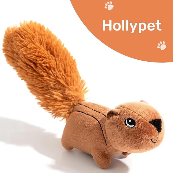 Hollypet Squeaky Hide and Seek Dog Toys for Small and Medium, Squirrel | Interactive Plush Stuffed Dog Squeak Toys for Small Medium Sized Dogs and Non-Aggressive Chewers, Puppy Teeth Clean Chew Toys