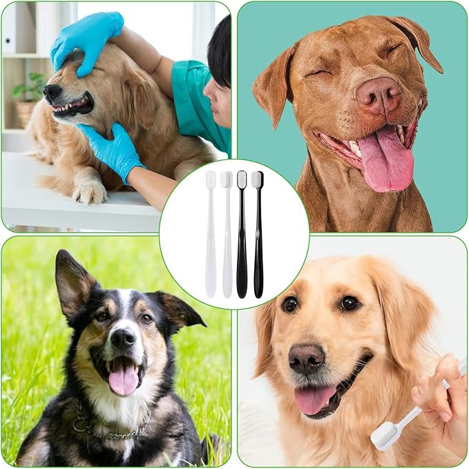 Puppy Toothbrush, 4 Pcs Super Soft Dog Toothbrush Long Handle Pet Toothbrush Dog Tooth Brushing Kit Universal for Pet Dogs Teeth Cleaning and Oral Care Dental Hygiene Convenient (Black, White)