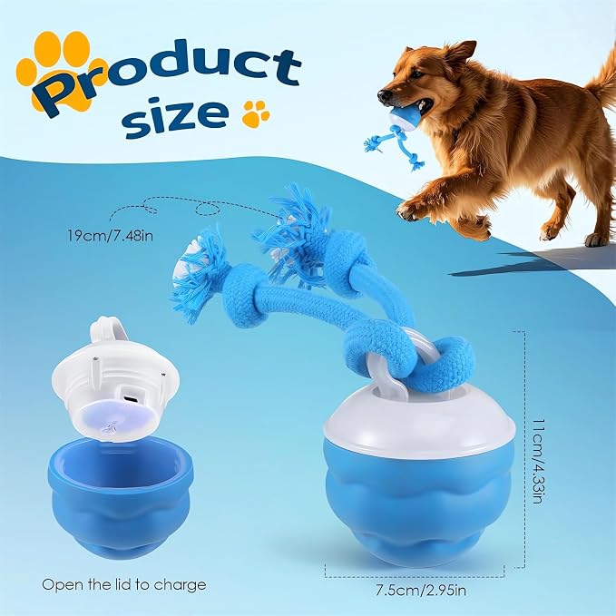The Chase Buddy Dog Boredom Stimulating Toy 2025 Smart Pet Puppy Ball with Ropes Interactive Self Play Moving Dogs Balls Automatic Electric Active Rolling Ball Jumping Bouncing Dog Balls Gift (Blue)