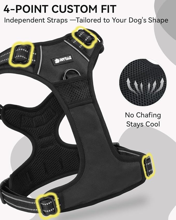 Joytale No Pull Dog Harness & Seat Belt, Easy On 3-Buckle, XL, Black | Front Clip Reduces Pulling, Escape-Resistant Design, Adjustable Fit, Soft Padding for Comfort, Secure Tether for Safer Travel