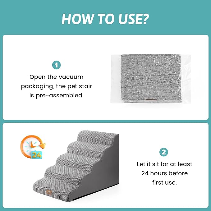 COZY KISS Extra Wide Dog Stair for Small Dog, 5 Step Pet Ramp for Bed | Curved Stable Dog Step for Puppy, Older Cat, Senior, Medium, Short-Legged Dog, Non-Slip Ladder for High Bed, 22.4" H, Grey