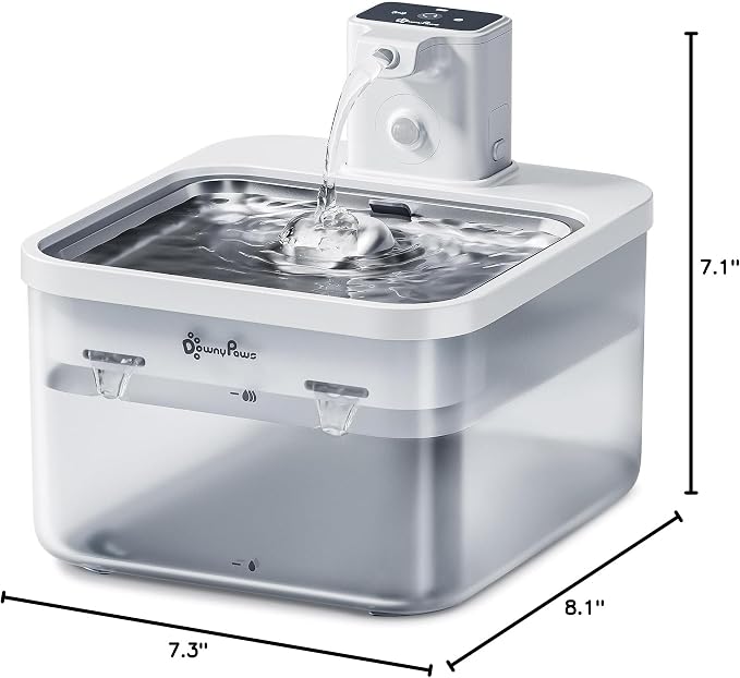 DownyPaws Cat Water Fountain Cordless, 84oz/2.5L Fursink Wireless Pet Water Fountains for Cats Indoor, Battery Operated Cat Drinking Fountain with Motion Sensor, Ultra Quiet Pump, BPA-Free, White Pro