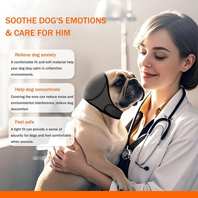 SEIS Calming Dog Ears Cover, Swimming Waterproof Pet Ear Caps, Large Dog Shower Cap for Ear Protection for Bath for Grooming (Gray, L (Head Circumference 18"-24"))