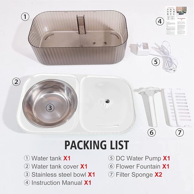 Cat Water Fountain Food Bowl Stainless Steel, 101oz/3L Automatic Pet Water Fountain, Dog Water Dispenser with Smart Pump 2 Filters for Cats, Dogs, Multiple Pets