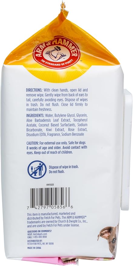 Arm & Hammer Odor Control Grooming Wipes with Baking Soda, Kiwi Blossom, 100 Count