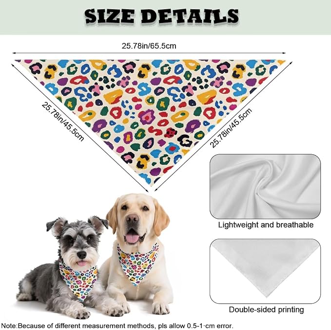 Forchrinse Colorful Leopard Print Pet Bandanas, One Size, Small, Polyester, Colorful Leopard Print