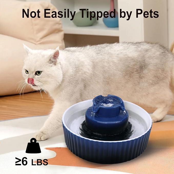 Lawfery Ceramic Cat Water Fountain, 2.1L/71oz Cat Fountain with 3 Carbon Filters and 2 Water Pumps, Cupcake Pet Water Fountain for Cats and Dogs (Dark Blue)