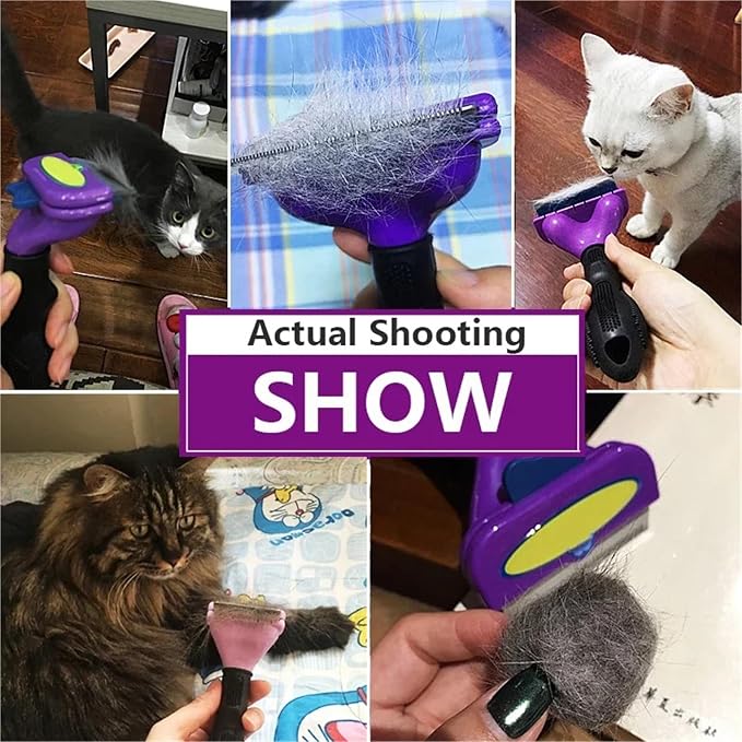 Pet Cat Hair Removal Combs Pet Grooming Brush(Purple,M)