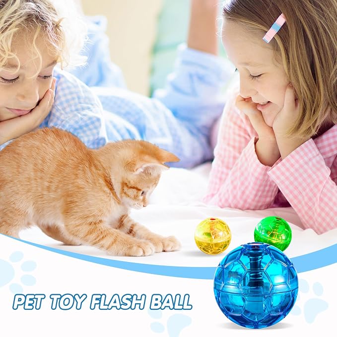 Frienda 4 Pcs Light up Cat Ball LED Motion Ghost Hunting Cat Ball, Colorful | Interactive LED Toy for Cats, Glowing Exercise with Motion Activated, Ghost Hunting Pet Indoor Play, Mini Running Ball