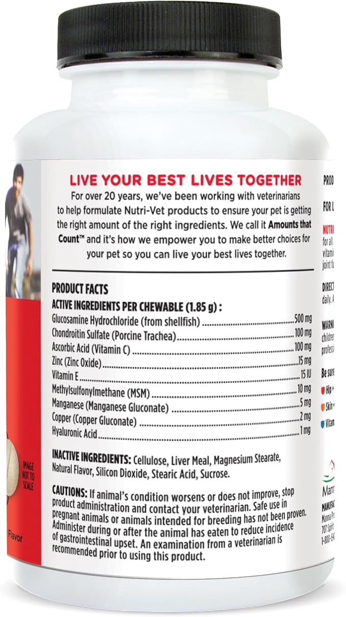 Nutri-Vet Hip & Joint Dog Supplement, 500mg Glucosamine, 120 Count