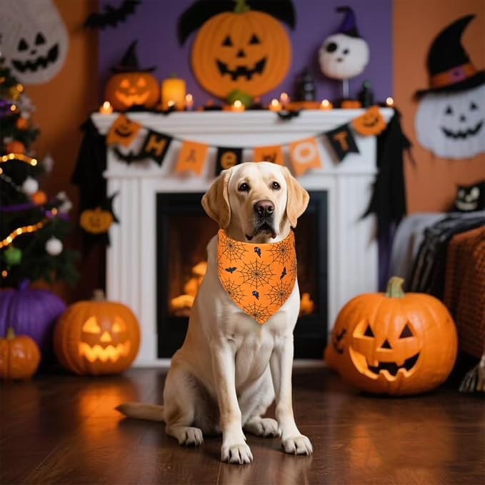 Halloween Dog Bandana for Small Dogs, Small, Orange