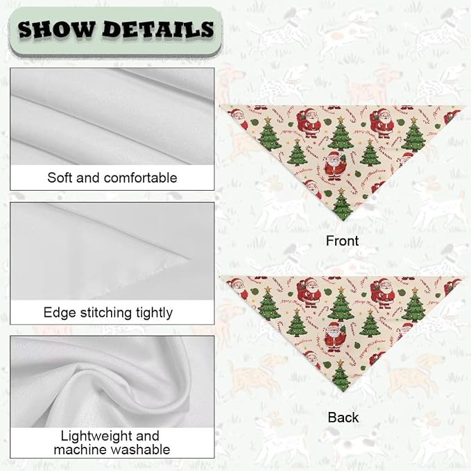Jeiento Christmas Dog Bandanas Merry Christmas Santa Claus Tree Scarf Pets Bibs Triangle Scarf, Small, Polyester