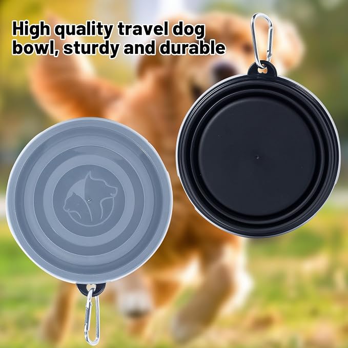 SLSON Dog Bowls Collapsible with Cover Lids, 2 Pack, Black and Black, Medium