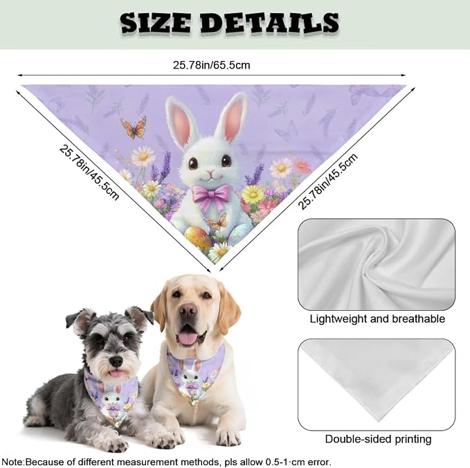 Forchrinse Easter Bunny Dog Bandana Adjustable Dog Scarf Dog Clothes Pet Costume for Cats, One Size, Polyester, Easter Bunny