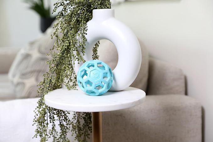 JW Pet HOL-ee Roller, Natural Rubber, Small 3in, Blue | Puzzle Ball Design Dog Toy for Interactive Play and Chasing Fun