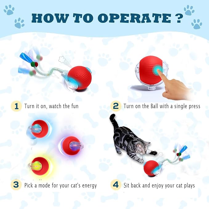 Interactive Cat Toys for Indoor Cats – Motion Activated Automatic Cat Ball with SpeedyTail, 3 Play Modes, Rechargeable LED Rolling Ball, Kitten Toys for Bored Indoor Cats, Smart Cat Enrichment Toy