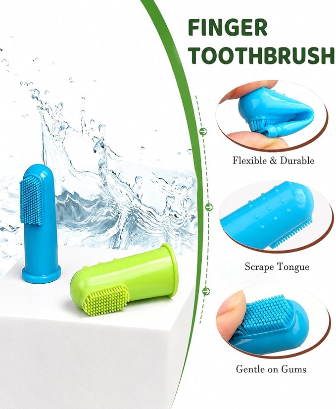 10 Pieces Pet Toothbrush Set for Medium Large Dogs, Extra Long Double-Ended Dog Toothbrush with 360° Brush, Soft Bristle Dental Care Kit with Finger Brushes, Pet Teeth Cleaning Supplies (Multicolor)