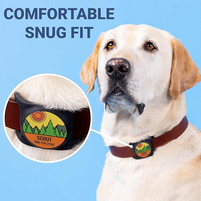 GoTags Designed for Airtag Personalized Dog Collar Holder, Silicone Dog Tag | Case for Pet Collar, Up to 2 Lines of Custom Text, Slide On Tag for GPS Dog Tracker, Compatible with Apple iPhone, Large