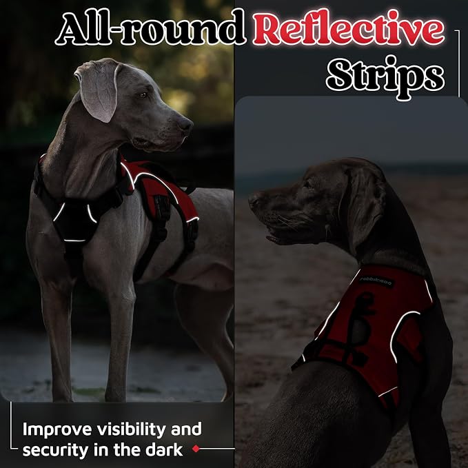 rabbitgoo Escape Proof Dog Harness for Large, No Pull with Lift Handle | No Escape, Full Soft Padded, Reflective Adjustable Vest, Leash Clip for Walking Hiking Training, Red, Large
