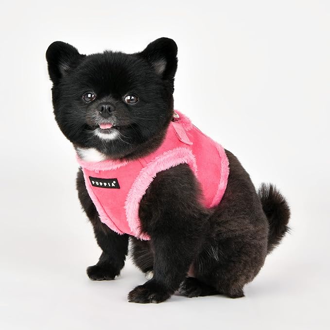 Puppia Terry Vest Dog Harness Step-in Winter Suede Warm No Choke No Pull Training Walking for Small and Medium Dog, Pink, Large