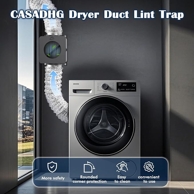 Metal Dryer Duct Lint Trap,Indoor Dryer Vent Kit with Lint Catcher,Secondary Lint Trap with 4inch 8FT Dryer Vent Hose,2 Clamps,Lint Trap for Electric Dryers Vent and Gas Dryer Vent