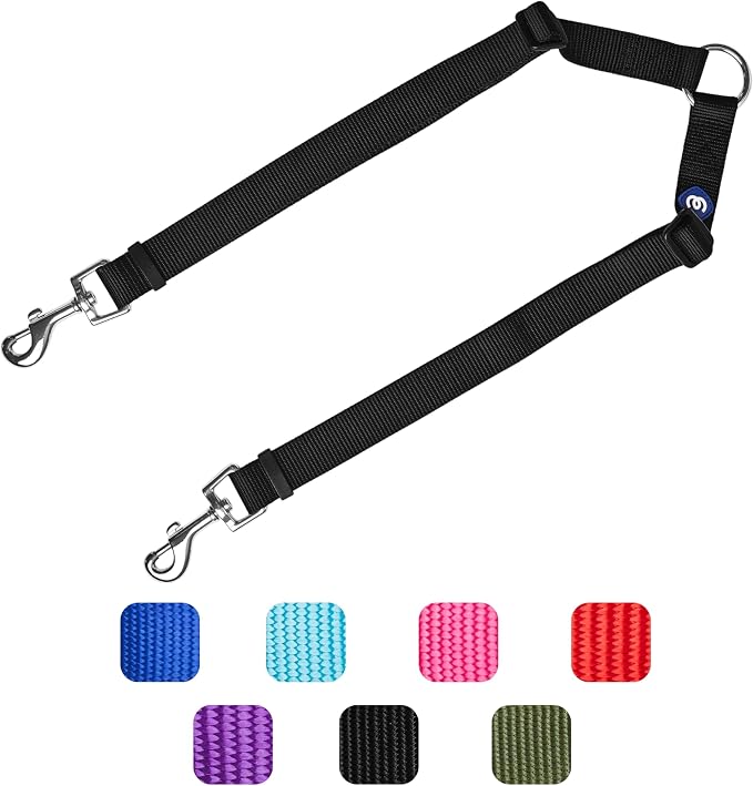 Blueberry Pet Essentials Durable Classic Double Dog Leash Coupler, Black, Medium/Large, Dual Walking & Training Leashes for Two Dogs
