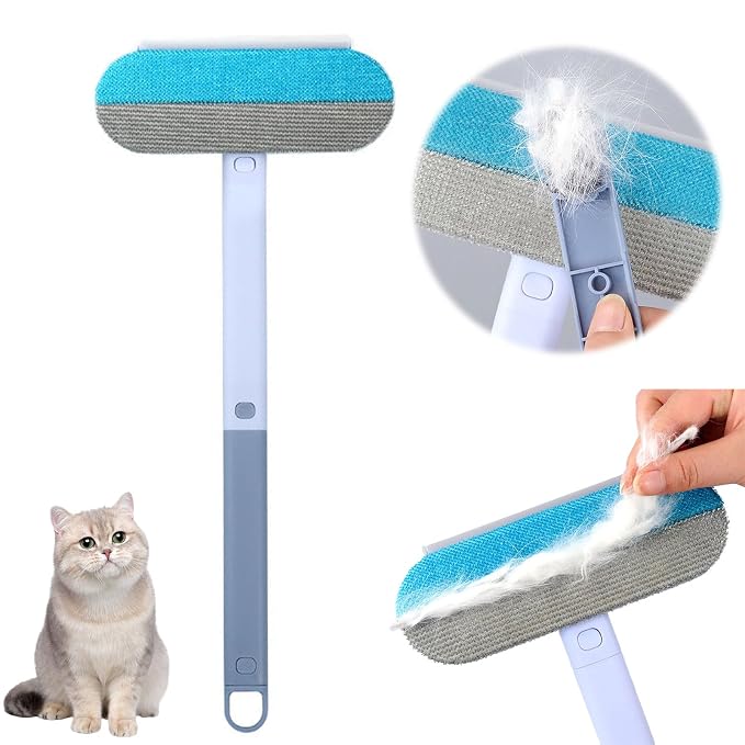 Pet Hair Removal Tool, Dog and Cat Hair Remover for Couch Carpet Furniture, 4 in 1 Multifunctional Pet Hairs Removal Broom, Cleaning Brush for Window Tile, Reusable Washable (Blue)