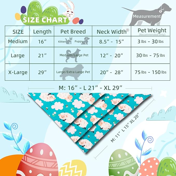 Easter Day Dog Bandana Cute Lamb & Pink Cloud, Large, Medium, Pink