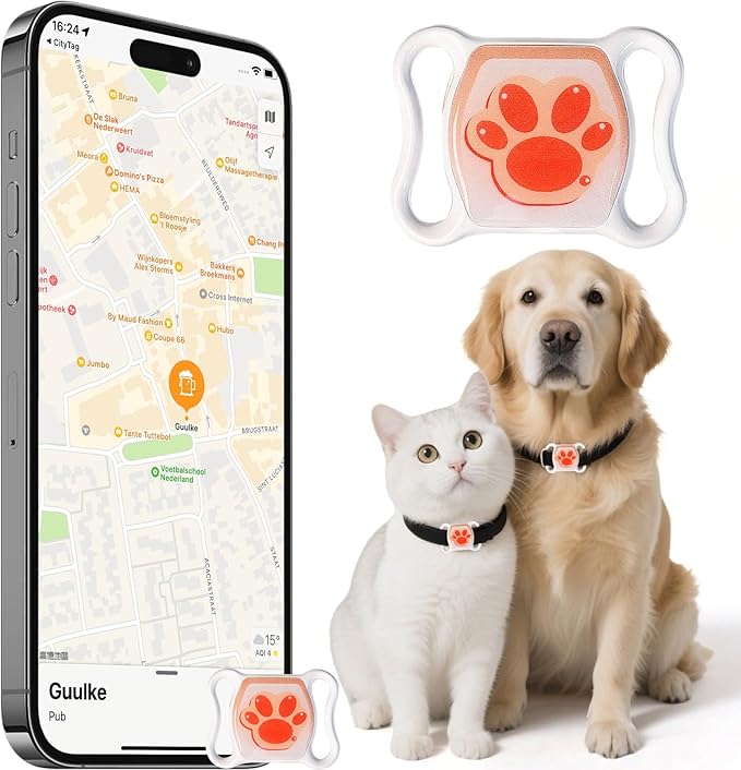 Pet GPS Tracker for Dogs & Cats No Monthly Fees No SIM Card iOS & Android | Stay Informed with 1-Minute Location Updates, Adjustable Collar Included, 1-Year Battery, IPX7 Waterproof