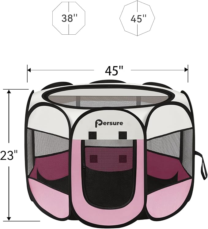 Dog Cat Playpen Indoor Outdoor for Puppy Pet Dogs Cat Recovery After Surgery, Dog Tent Crates Cage Indoor/Outdoor, Portable Pop Up Kennel with Carrying Case for Travel (Pink, Large)