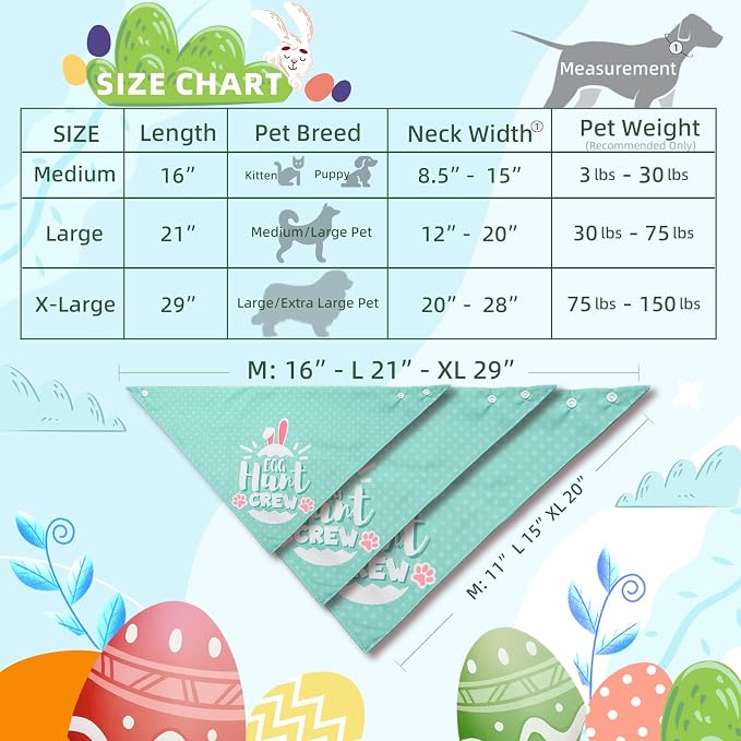 Easter 2-in-1 Dog Bandanas with Cute Egg Hunt Crew & Security Roles for Easter, Medium, Small, Green