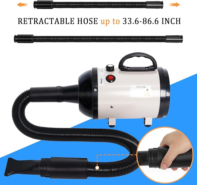 Dog Dryer for Large Dogs, 5.2HP 3800W High Velocity Pet Hair Dryers | with Heater for Grooming, Spind Temperature Adjustable Pet Dryer Machine with 4 Nozzles Secadora para Perro (Beige)