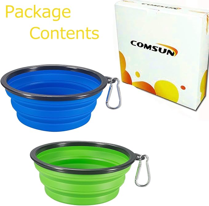 Comsun Collapsible Dog Bowl, 2 Pack, Blue & Green