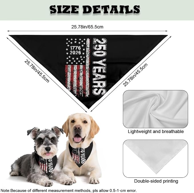 Jeiento US Flag 250 Years Anniversary Dog Bandana Washable Pink Puppy Bibs Scarf Adjustable, Polyester, Pink