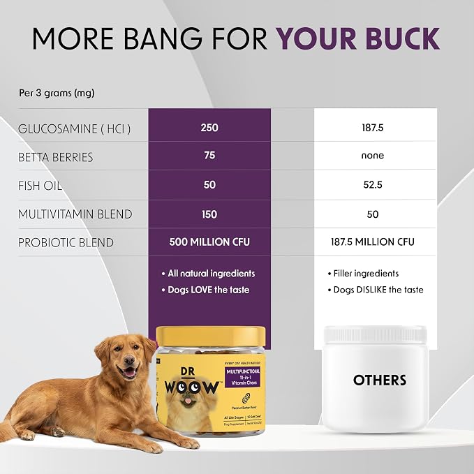 Multivitamin Supplements for Dogs Soft Chews (90 CT) – 11-in-1 Daily Wellness + Immune & Gut Support – Glucosamine + Probiotics – Made in USA