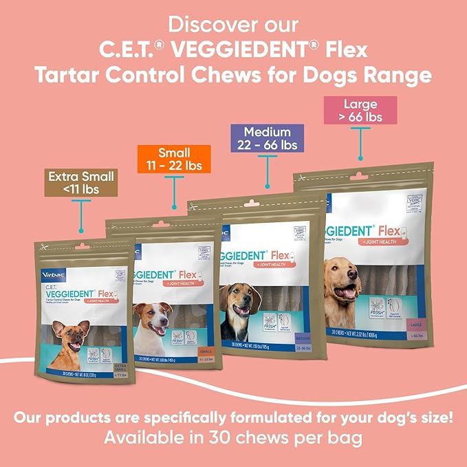C.E.T. Veggiedent Fr3sh & Flex Plaque and Tartar Control Chew for Dogs, M
