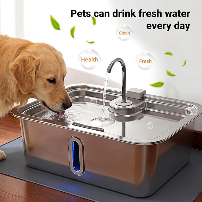 Dog Water Fountain Filter 8-Set, 12L/15L/18L Stainless Steel Dog Water Bowl Dispenser Filters, Pet Water Fountain Filters Set with 8 Filters and 8 Sponges