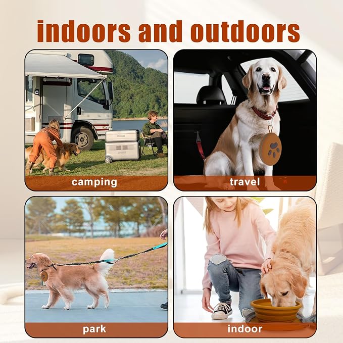 Collapsible Dog Bowls, 2-in-1 Silicone with Carabiner, Brown