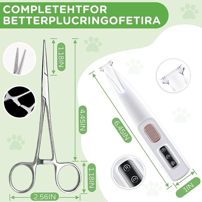 Dog Ear Powder Set with 5 Inch Hemostat & Paw Trimmer, 1.76oz/50g