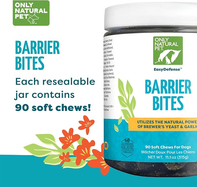 Only Natural Pet EasyDefense Barrier Bites Soft Flea Chews for Dogs - First Line of Defense Againts Fleas & Ticks, Boosts Immune System and Healthy Skin & Coat - (90 Bacon Flavored Soft Chews) 1 Pack