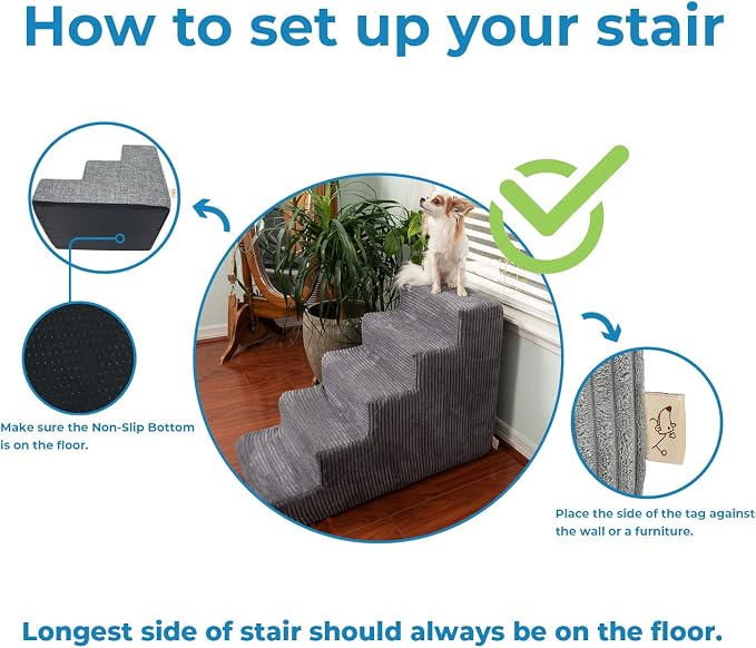 Best Pet Supplies Non-Slip Foam Dog Stair & Pet Ramp, Balanced Indoor Step Support - Foldable Stair, Brown Linen, 2-Step