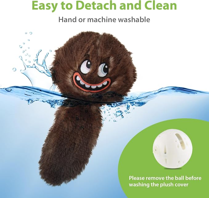 PETGEEK Vibrating Squeaky Dog Ball, USB Rechargeable 350mAh Toy, Brown | Motion-Activated Vibrating Dog Ball, Built-In Recording & Music, Crinkle Plush Cover, Squeaky Interactive Toy for All Dogs