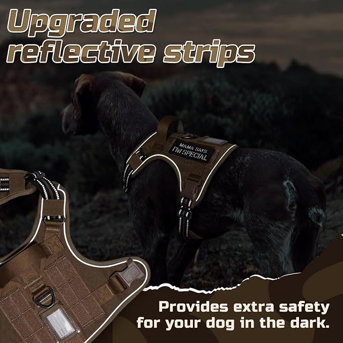 rabbitgoo Tactical Dog Harness for Medium, No Pull Military Service Vest | Molle & Handle, Heavy Duty, Adjustable, Reflective Straps, Easy Control for Training Walking, Brown, Medium