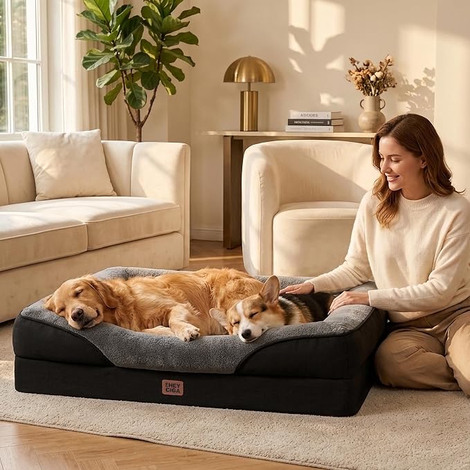 EHEYCIGA Orthopedic Memory Foam Dog Bed - XL 48x35in, Grey/Black
