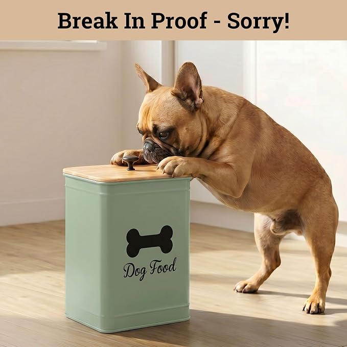 Metal Dog Food Container 5-7lb, 7lb, Bamboo, Sage Green: Bone