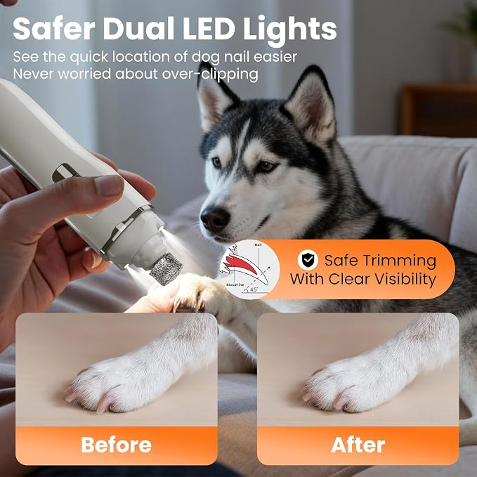 Tife Dog Nail Grinder,2 Speed Electric Rechargeable Dog Nail Trimmer,Quiet and Low-Vibration Pet Nail Grinder,Painless Dog&Cat Grooming Supplies for Large Medium Small Pets